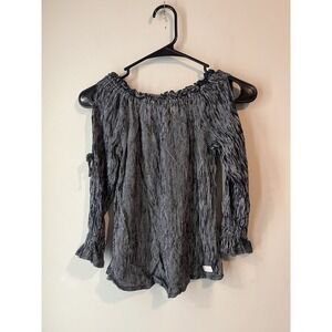 7 For All Mankind Long Sleeve Short Ruffle Size Large Fits‎ Smaller Blue Stripe